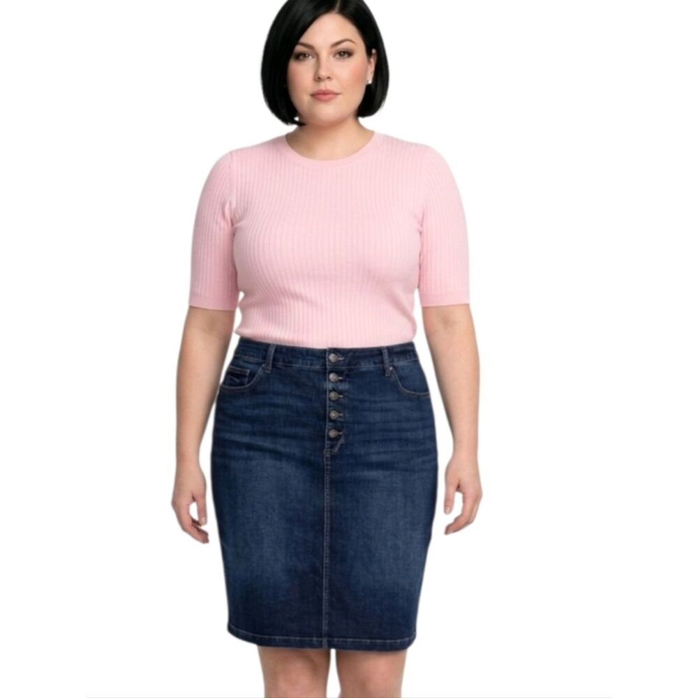 St. John's Bay Dark Wash Button-Fly Secretly Slender Denim Pencil Skirt Size 3X
